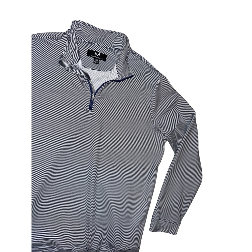 MAGASCHONI 1/4-Zip Mock Neck Long Sleeve Striped Pullover Golf Shirt Men's Large